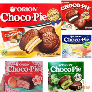 Hộp 12 cái bánh Chocopie 360 - 396g (Choco-pie đủ 5 vị Tình/ Đào/ Dark/ matcha/ sữa chua)
