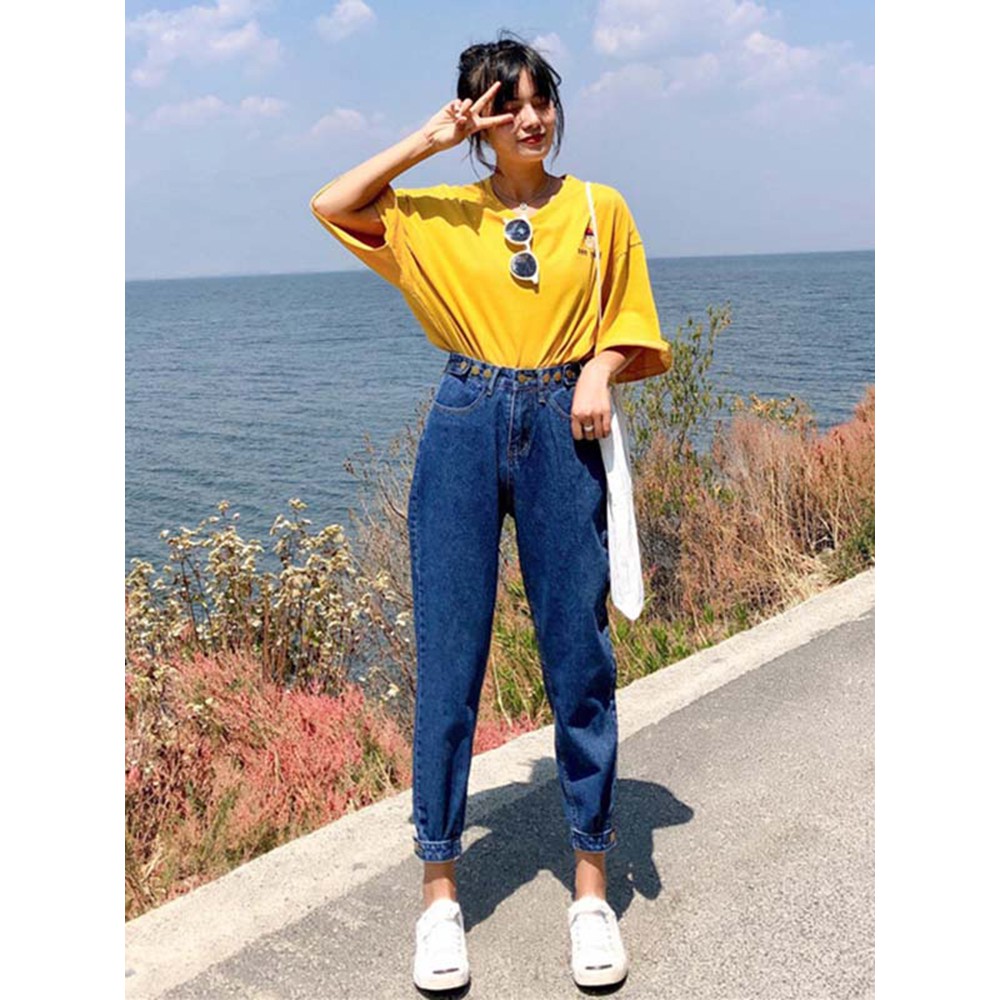 Quần jean Ulzzang quần bo gấu eo cao quần bò Nữ | BigBuy360 - bigbuy360.vn