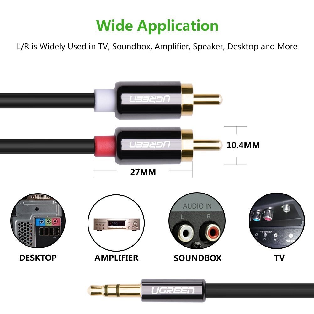 Dây Audio 3.5mm ra 2 đầu RCA Hoa sen UGREEN AV116 Hãng Phân Phối Chính Thức