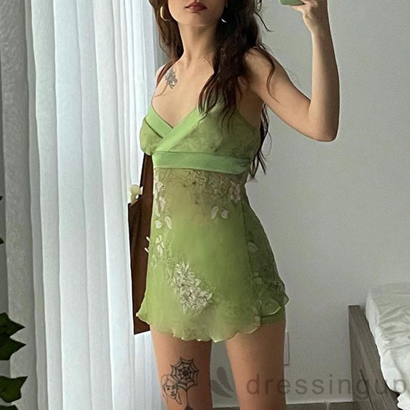 Đầm không tay cổ chữ V eo cao in họa tiết hoa thời trang cho nữ