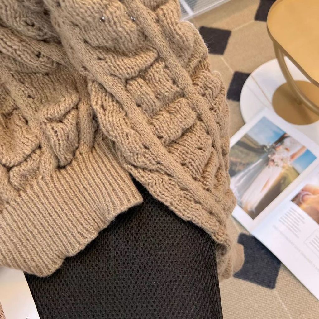 Áo Sweater Dệt Kim Mỏng Tay Phồng Dài Chiết Eo Thời Trang Mùa Thu Mới Cho Nữ