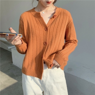 Áo Khoác Len Cardigan Dáng Rộng Màu Trơn Thời Trang Thu Đông Phong Cách Hàn Quốc Màu Sắc