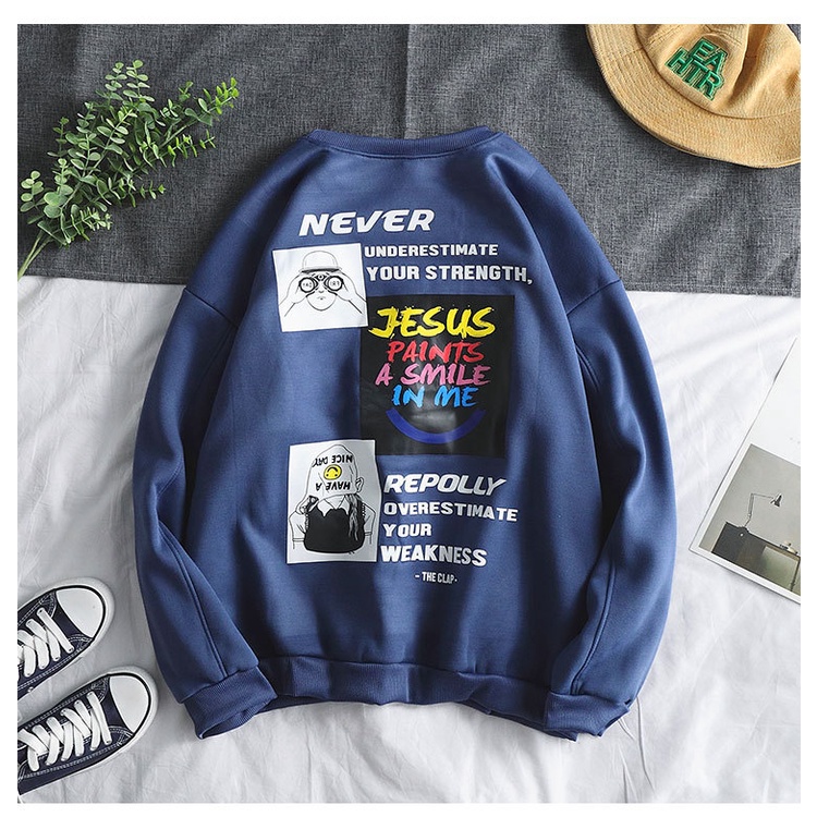 Áo Sweater Cổ Tròn Dáng Rộng In Họa Tiết Graffiti Phong Cách Hip Hop Đường Phố Cho Nam Tf2