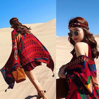 Khăn choàng boho đi biển thổ cẩm đỏ - Mã LN006