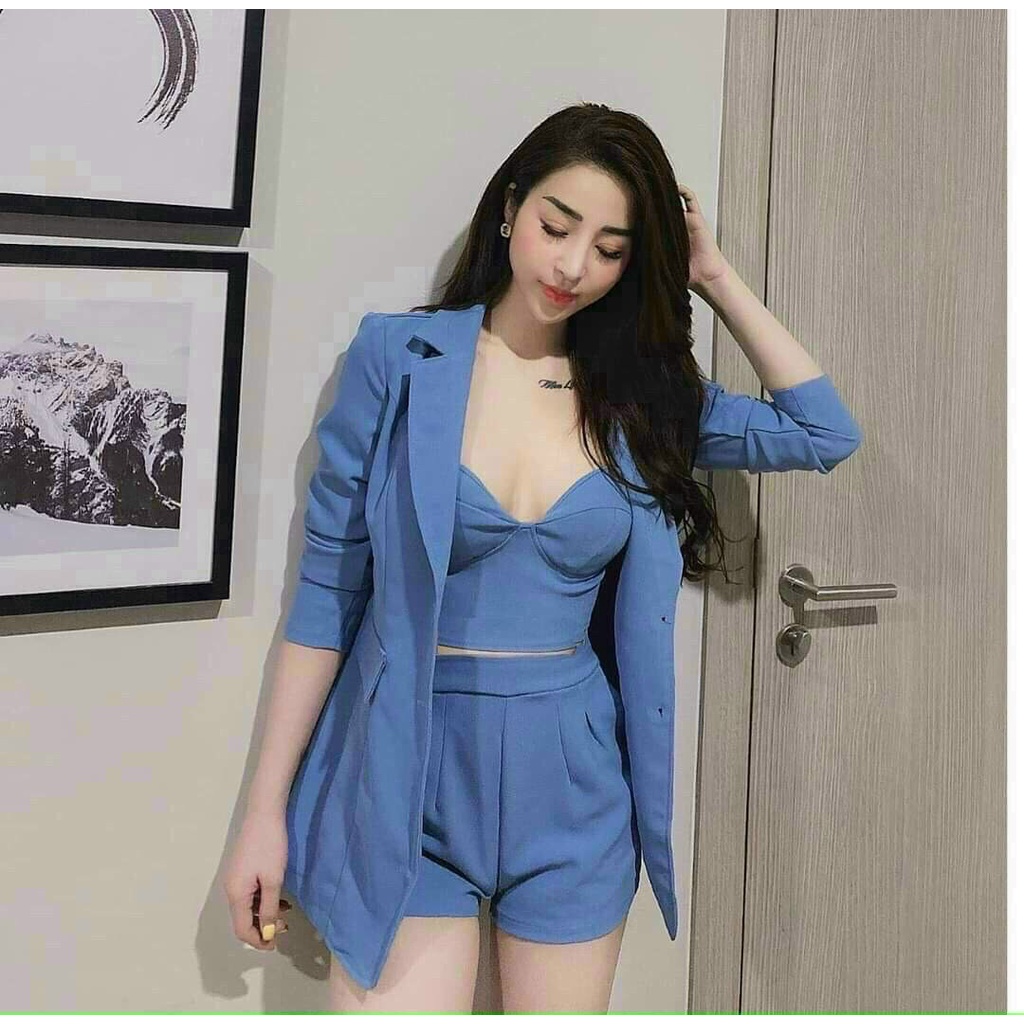 Vest siêu phẩm kèm quần, áo lót trong có mút ba màu đen, be và xanh