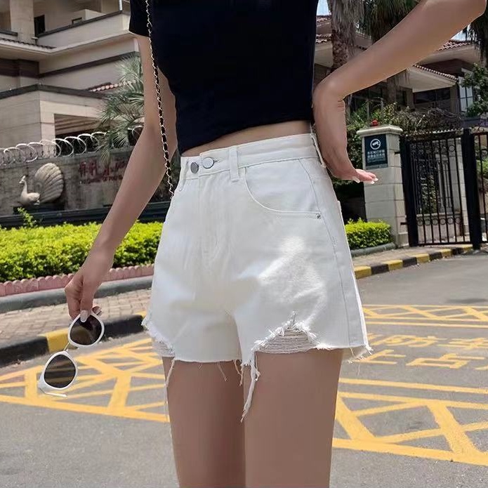 Quần short denim lưng cao phong cách Hàn Quốc dành cho nữ