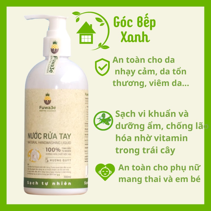 Nước rửa tay FUWA3E bồ hòn hữu cơ ☘ Dung tích 300 ml chiết xuất Enzym từ dứa và bồ hòn