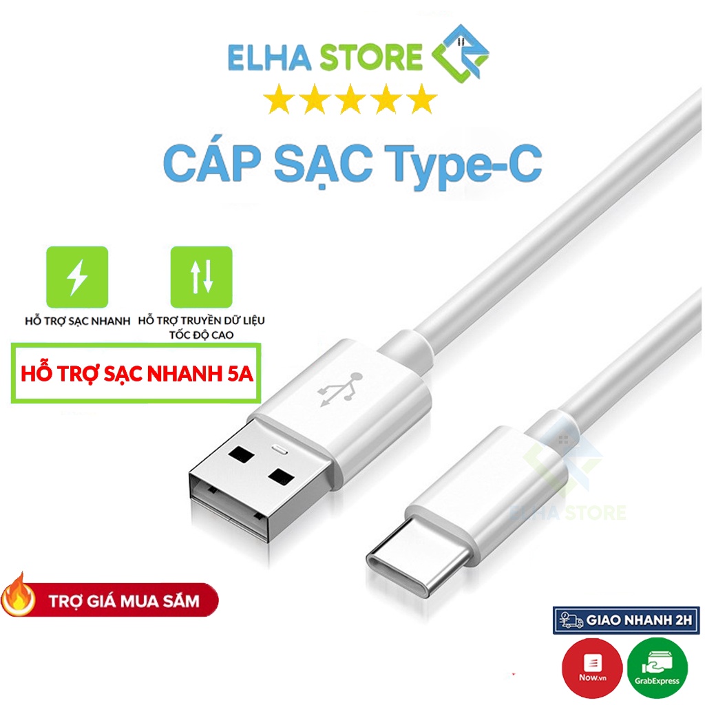 Cáp sạc nhanh type c, dây sạc Samsung, Xiaomi, Oppo Huawei sạc nhanh 5A dài 1m - ELHA STORE
