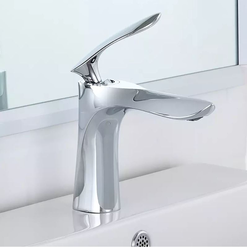 Vòi lavabo, bồn rửa mặt nóng lạnh kiểu dáng lá liễu bằng đồng mạ inox (tặng kèm dây cấp nước nóng lạnh)