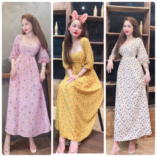 ĐẦM MAXI HOA CỔ U