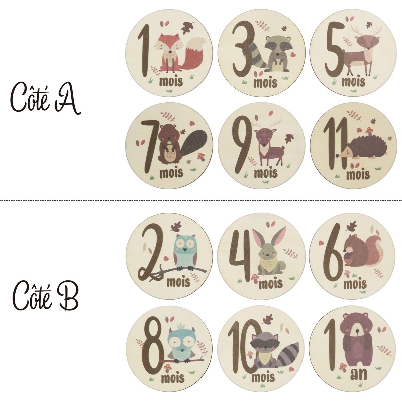 Set 6 Tấm Thẻ Gỗ Đánh Dấu Cột Mốc Phát Triển Theo Tháng In Họa Tiết Động Vật Hoạt Hình Cho Bé