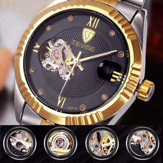 Đồng hồ Tevise chạy cơ mặt tròn dây inox