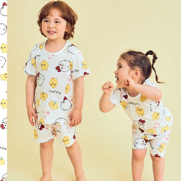 Bộ Ngắn Cao Cấp Cho Bé Nội Địa Hàn Quốc Của Hãng Ttasom, Chất Cotton Giấy Organic, Mẫu Con Gà