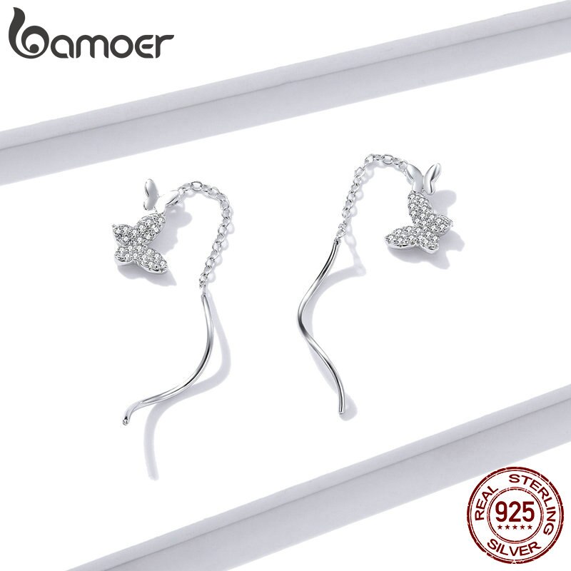 Khuyên Tai Bamoer BSE436 Bằng Bạc Thật 925 Hình Bướm Bay Thời Trang Cho Nữ