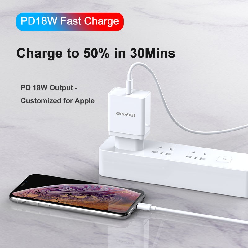 Awei C-811 PD18W+QC3.0 Dual Port Smart Quick Charger With Two Colors