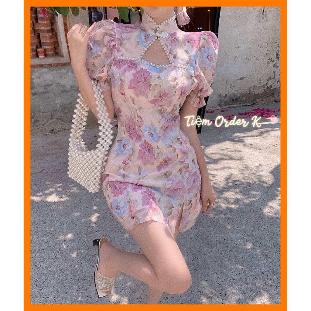 ORDER♥️Đầm,Váy Sườn Xám Hoa Hồng(ảnh thật)Ngắn-Dài Size S->XL