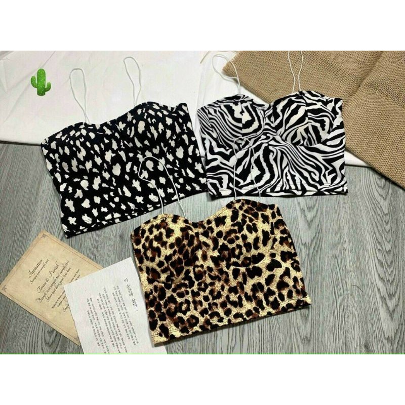 Áo 2 dây croptop phối màu họa tiết sexy