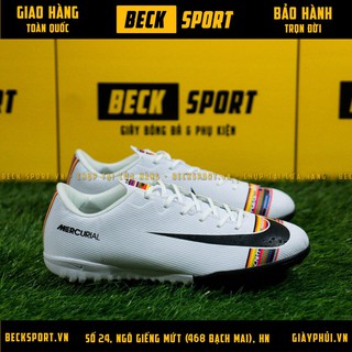 Giày Bóng Đá TQ Mercurial CR7 Trắng Vạch Đen TF