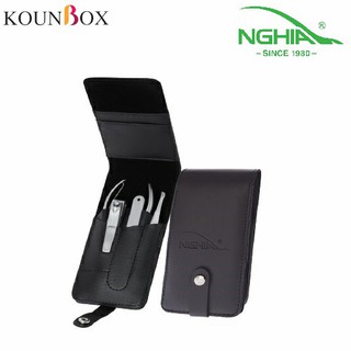 Bộ Sản Phẩm Quà Tặng Kềm Nghĩa GS-12 PT 4 món mạ xám gồm Kềm cắt da, Bấm móng nhỏ, Dũa inox, Nhíp