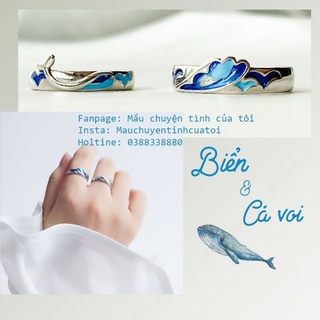 Nhẫn bạc Biển và cá voi - Nhẫn bạc cặp đôi  Fullbox - Mẩu chuyện tình của tôi