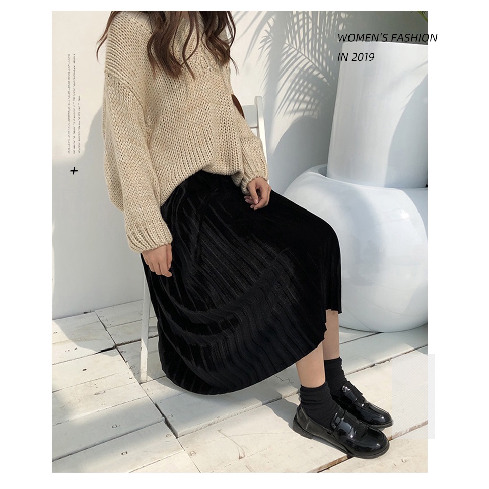 SUXI Chân váy eo cao thời trang nữ phong cách Hàn Quốc