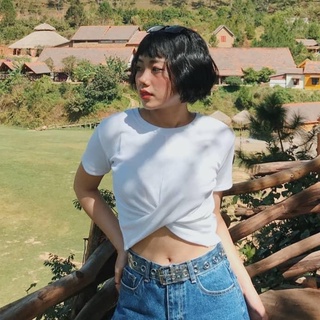[EIGHTYK] Áo Croptop Tay Ngắn Chéo Bụng
