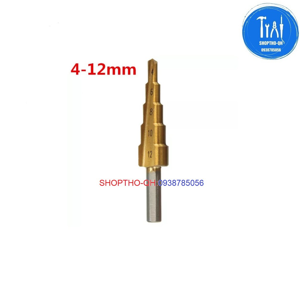 Mũi khoan tầng hình tháp mạ titan 4-12mm,4-20mm, 4-32mm khoan sắt ,tôn ,chất lượng.