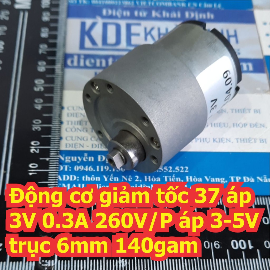 Động cơ giảm tốc 37 áp thấp 3V 0.3A 260V/P áp 3-5V trục 6mm vát 2 bên dài 4mm 140gam kde7324