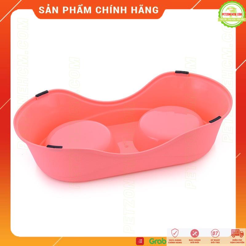 Chén ăn đôi cho chó mèo ⚜ FREESHIP ⚜ Bát ăn đôi khay nhựa - đế chống trượt - chén inox dễ vệ sinh