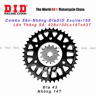 B1 [ 43T ] Nhông và đĩa rời DID HDS 14T x 43T  DID - Exciter 150 - FZ 150 Made in Thái Lan Sơn Bóng Đen Siêu Đẹp
