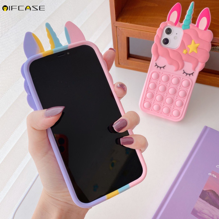 Ốp điện thoại silicon nhấn bong bóng màu cầu vồng đáng yêu cho iPhone 12 Mini 12 11 Pro Max XS Max XR X 7 8 6 6s Plus