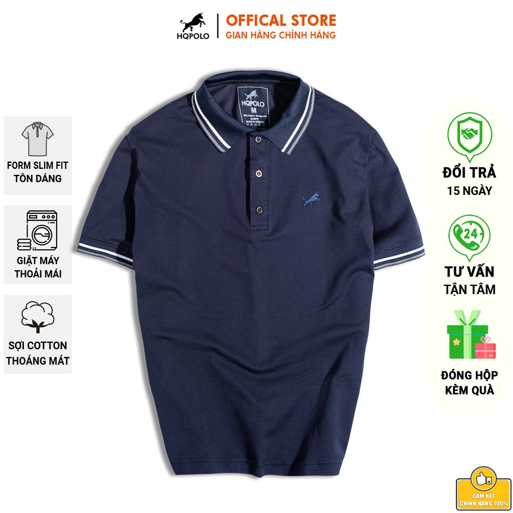 Áo thun Polo nam xanh than cổ bẻ phối vải cá sấu cotton xuất xịn, chuẩn form, sang trọng, trẻ trung và tinh tế - HQPOLO