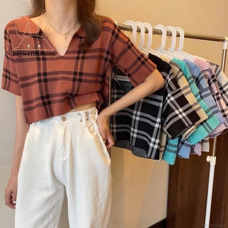 Áo Croptop Dệt Kim Tay Ngắn Thiết Kế Cổ Chữ V Quyến Rũ