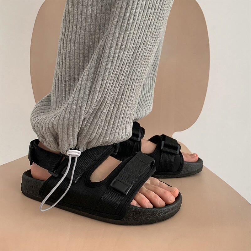 Dép Sandal Ulzzang LOẠI 1 - Giày quai hậu đi học nam nữ basic full đen chuẩn hàng quảng châu