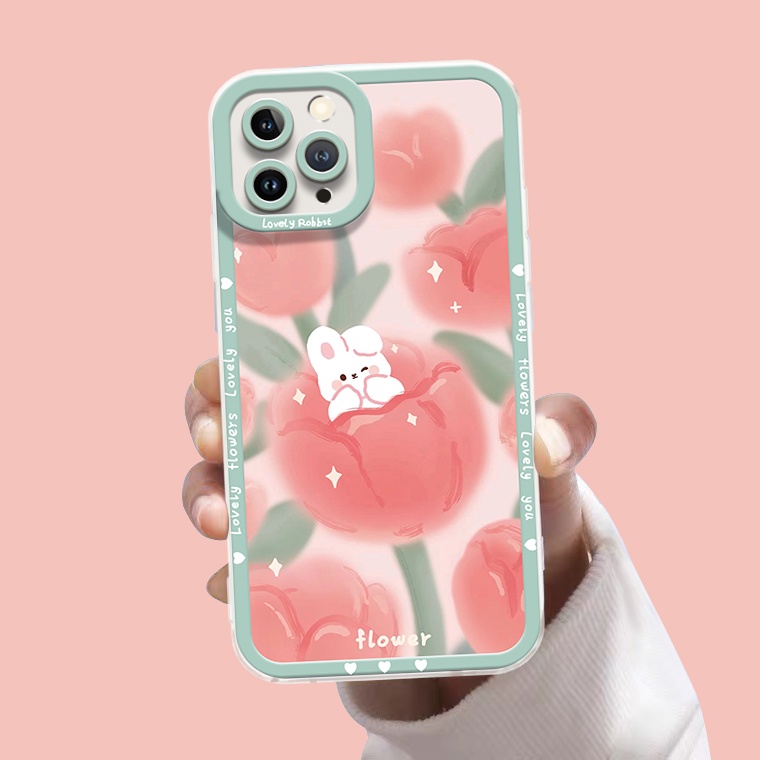 Ốp Điện Thoại TPU Silicon Mềm Trong Suốt Chống Sốc Hình Thỏ Hồng Cho IPhone 14 13 6 6S 7 8 14 Plus X XS XR 12 11 Pro Max