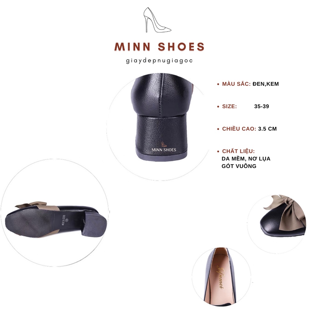 Giày Nữ nơ lụa cao gót đế 3 phân Phong Cách Hàn Quốc 2021 MINN SHOES (D49)