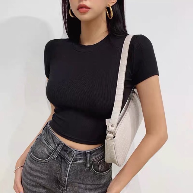 Áo Croptop Basic cổ tròn tay ngắn thun mềm mịn