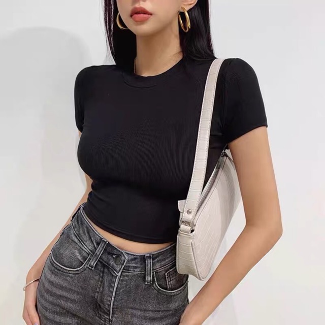 Áo Tee Croptop Premium Basic Body cổ tròn tay ngắn thun mềm mịn chất mát co giãn tốt | BigBuy360 - bigbuy360.vn