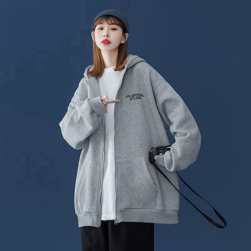 Áo Hoodie Nữ Thời Trang Hàn Quốc Phối Dây Kéo Họa Tiêt Thêu