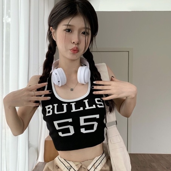 Áo croptop ZHELIHANGFEI hai dây dệt kim phong cách Mỹ quyến rũ dành cho nữ