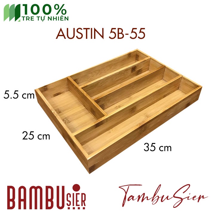 [BAMBOO] Khay chia thìa dĩa gỗ tre 5/6 ngăn - khay để thìa dĩa muỗng đũa cao cấp [AUSTIN-56]