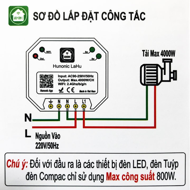 Công Tắc Wifi Hunonic Lahu 1-4 Nút/ CLS, Điều Khiển Từ Xa Qua Điện Thoại