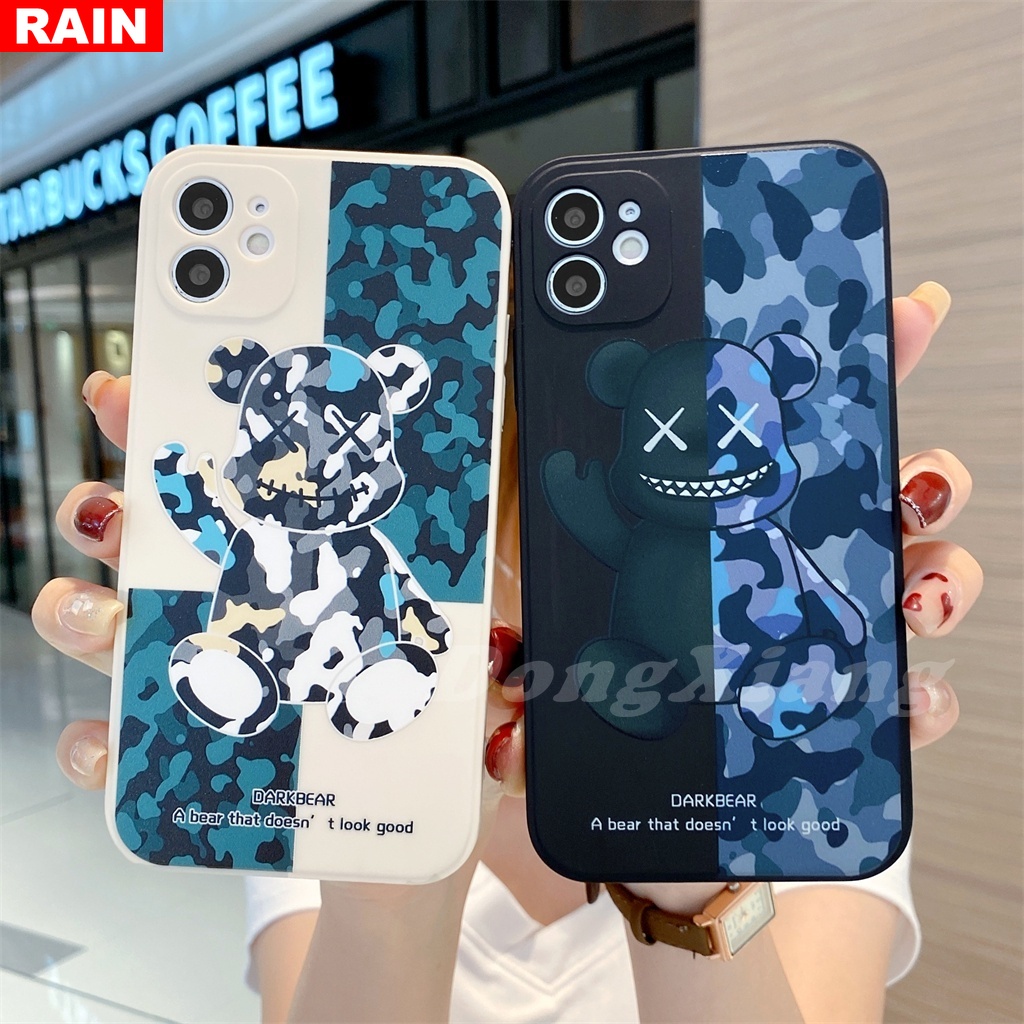 Ốp điện thoại tpu silicon viền vuông họa tiết bearbrick rằn ri thích hợp cho iPhone 13 Pro Max 12 11 6 6s 7 8 Plus XR XS