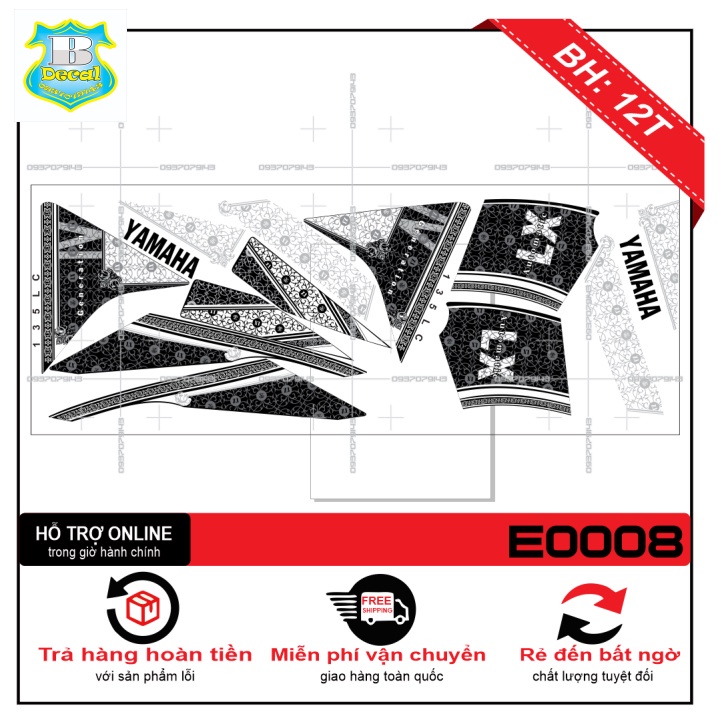 ( Quí khách vui lòng mang ra tiệm cho thợ dán ) Tem NOUVO LX TRẮNG ĐEN ZIN [Bi Decal]