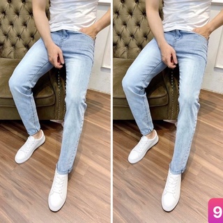 Quần jean nam màu xanh nhạt trơn không rách gối chất bò cao cấp co dãn 4 chiều, quần rin nam đẹp HB107 mẫu mới