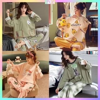 đồ ngủ hàn quốc Bộ đồ ngủ dài tay dáng rộng phong cách Hàn Quốc đáng yêu