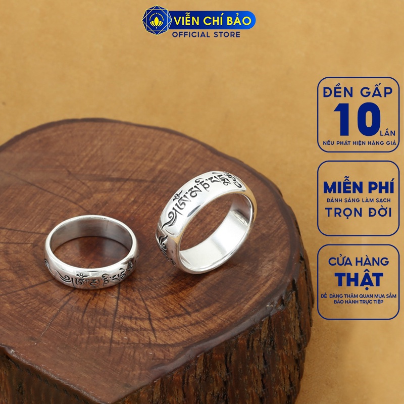 Nhẫn bạc nam Lục Tự Đại Minh Chân Ngôn bản trơn nhiều size chất liệu bạc Thái S925 thương hiệu Viễn Chí Bảo N100015