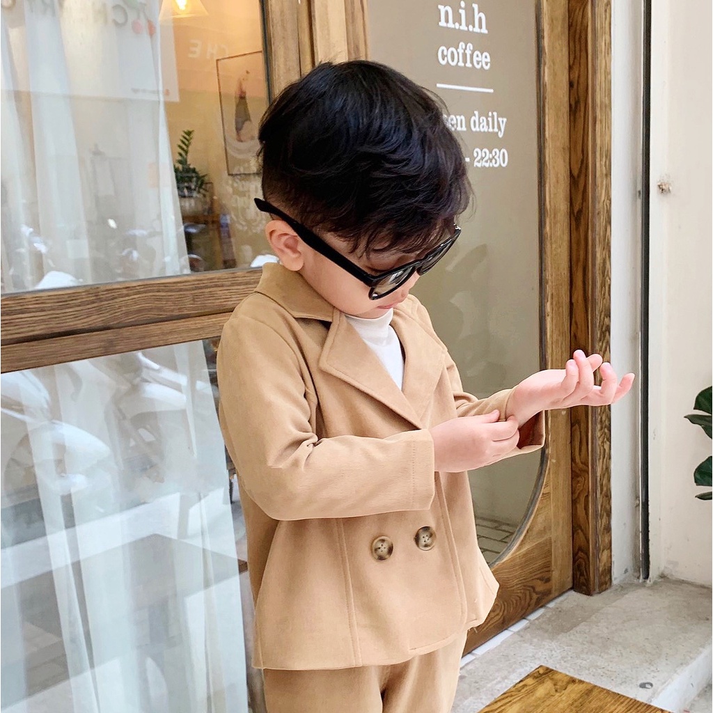 [Mã MINTCC10 giảm 10%] Set Vest Nhung Chéo Hàn 4 Khuy Form Hàn Quốc Sang Chảnh Cho Bé Trai Từ 1-5 Tuổi - TD4045