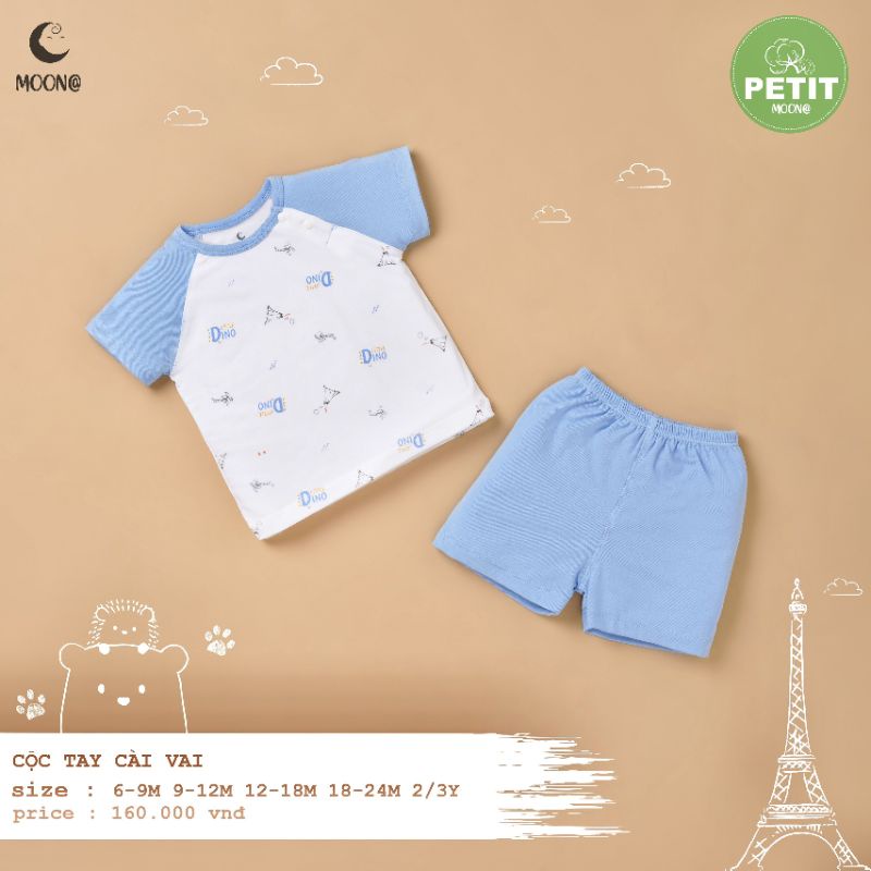 Bộ cộc tay cài vai bé trai, gái Moon 9M-3Y