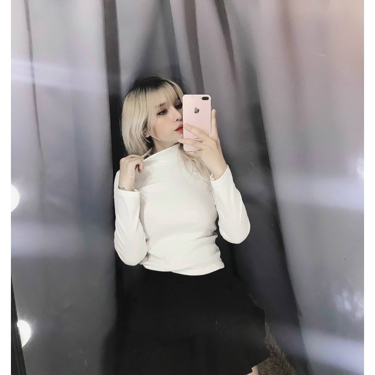 Áo thun nữ tay dài vạt bầu viền nổi có cúc tôn vòng 1 siêu xinh